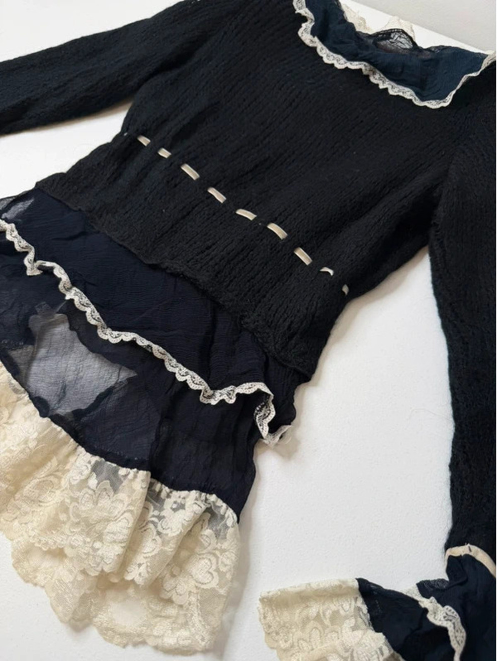 Romantic Vintage René Derhy Sequin Lace Trim Cardigan Top Y2K Size S - Picture 6 of 8